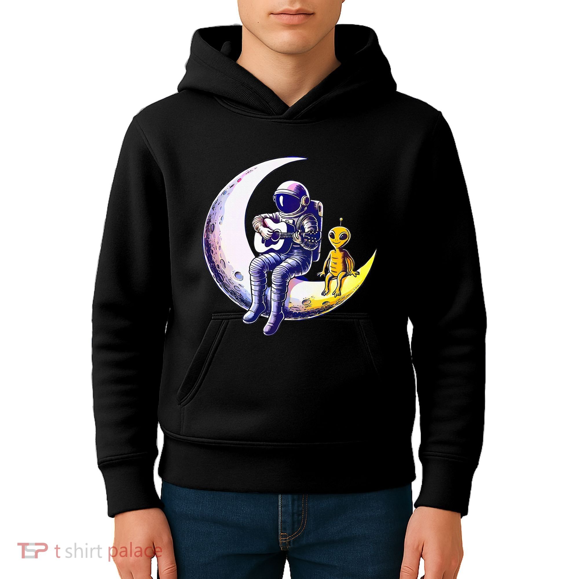 Astronaut Playing Guitar With An Alien On The Moon Kids Hoodie