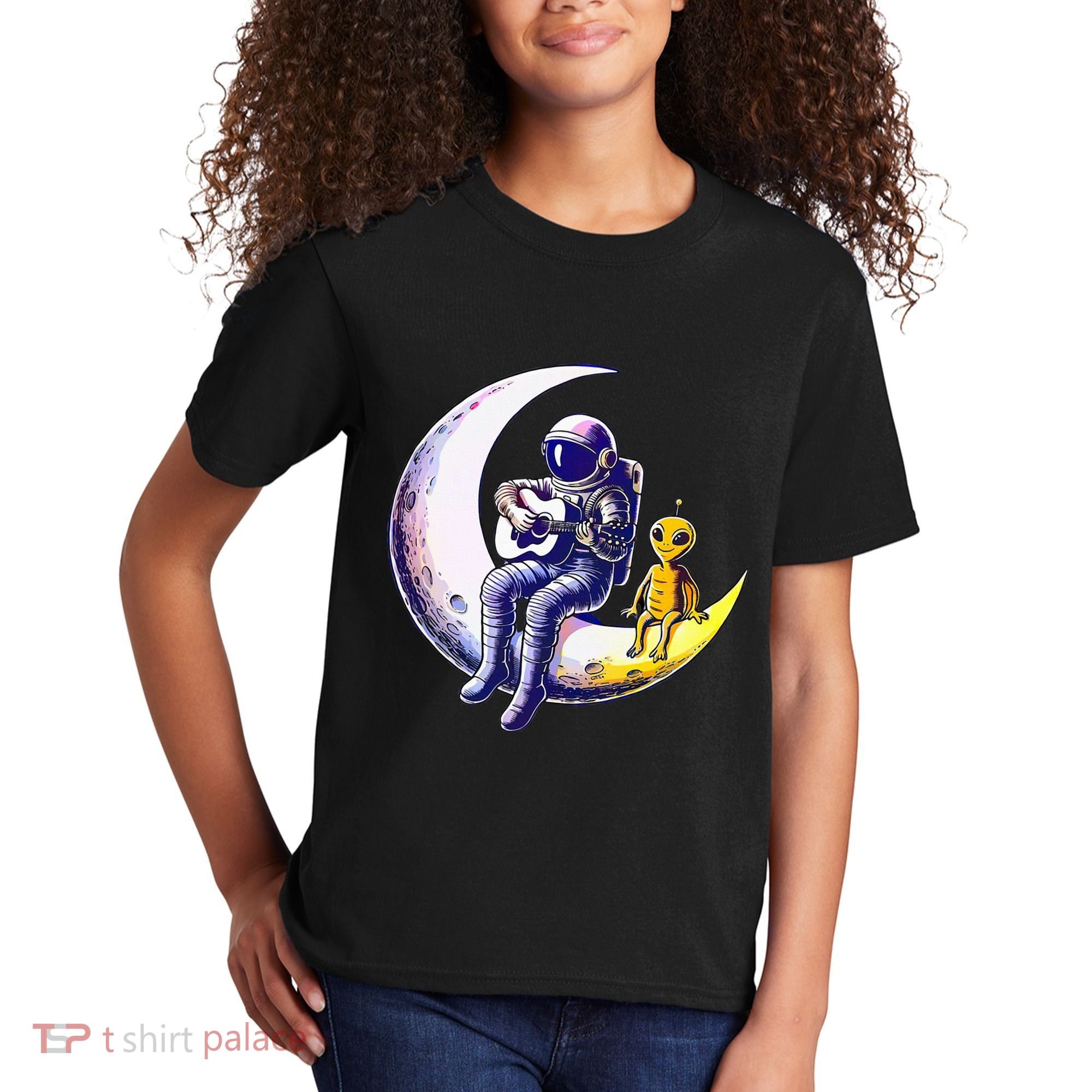 Astronaut Playing Guitar With An Alien On The Moon Kids T-Shirt
