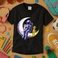Astronaut Playing Guitar With An Alien On The Moon Kids T-Shirt thumb 3