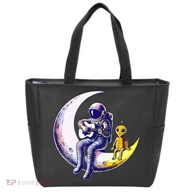 Astronaut Playing Guitar With An Alien On The Moon Tote Bag