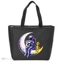 Astronaut Playing Guitar With An Alien On The Moon Tote Bag thumb 0