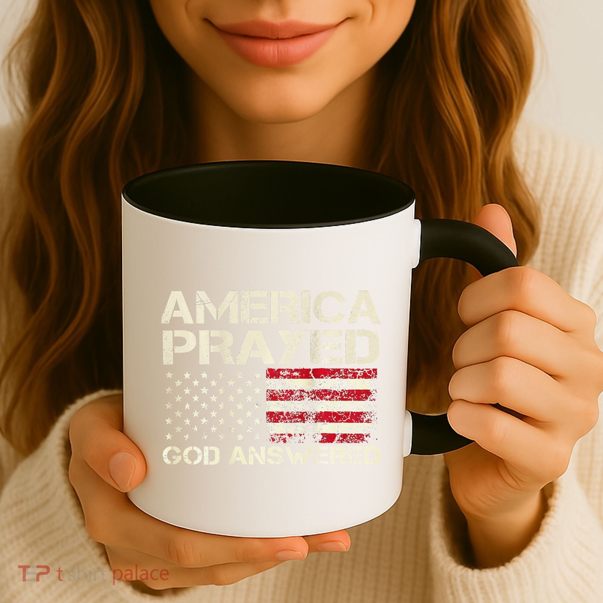 America Prayed God Answered Funny 45 47 Trump Coffee Mug