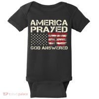 America Prayed God Answered Funny 45 47 Trump Baby Bodysuit thumb 0