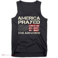 America Prayed God Answered Funny 45 47 Trump Tank Top thumb 0