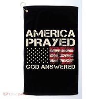 America Prayed God Answered Funny 45 47 Trump Golf Towel thumb 0