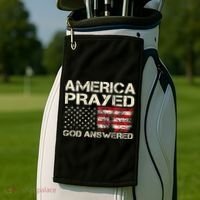 America Prayed God Answered Funny 45 47 Trump Golf Towel thumb 2