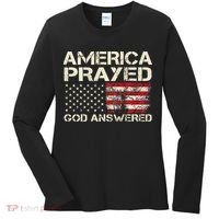 America Prayed God Answered Funny 45 47 Trump Women's Long Sleeve Shirt thumb 0