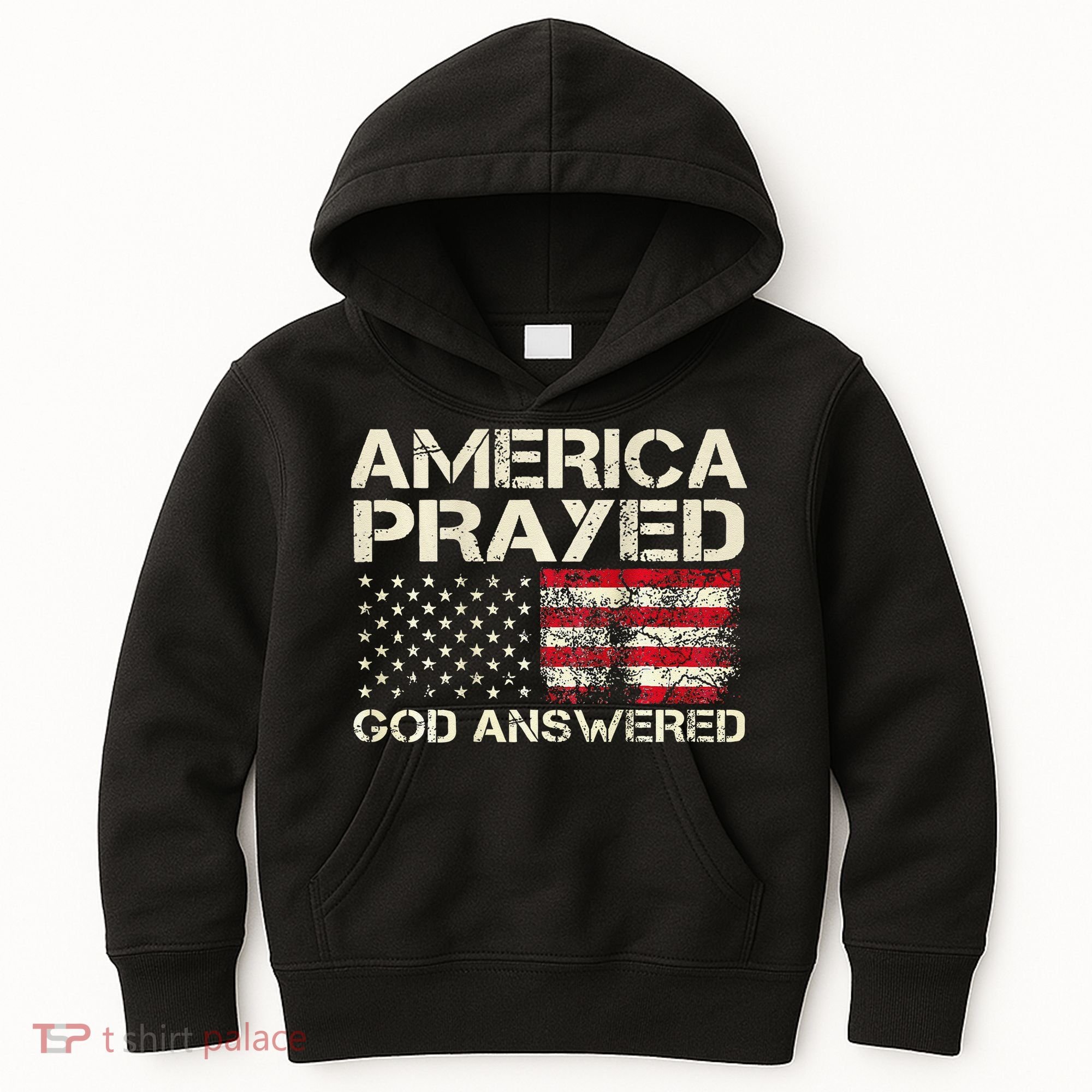 America Prayed God Answered Funny 45 47 Trump Kids Hoodie