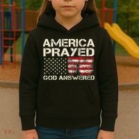 America Prayed God Answered Funny 45 47 Trump Kids Hoodie thumb 3