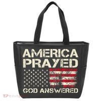 America Prayed God Answered Funny 45 47 Trump Tote Bag thumb 0