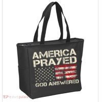 America Prayed God Answered Funny 45 47 Trump Tote Bag thumb 2