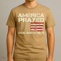 America Prayed God Answered Funny 45 47 Trump T-Shirt thumb 3