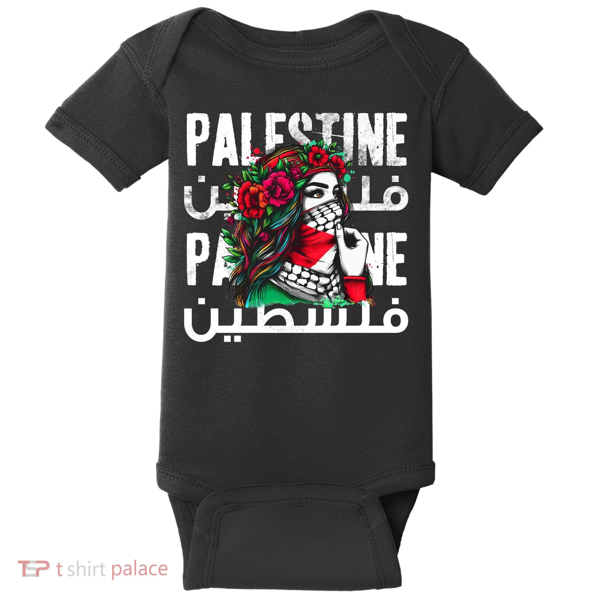 A Palestinian Girl With A Palestinian Bandana Palestine Baby Bodysuit