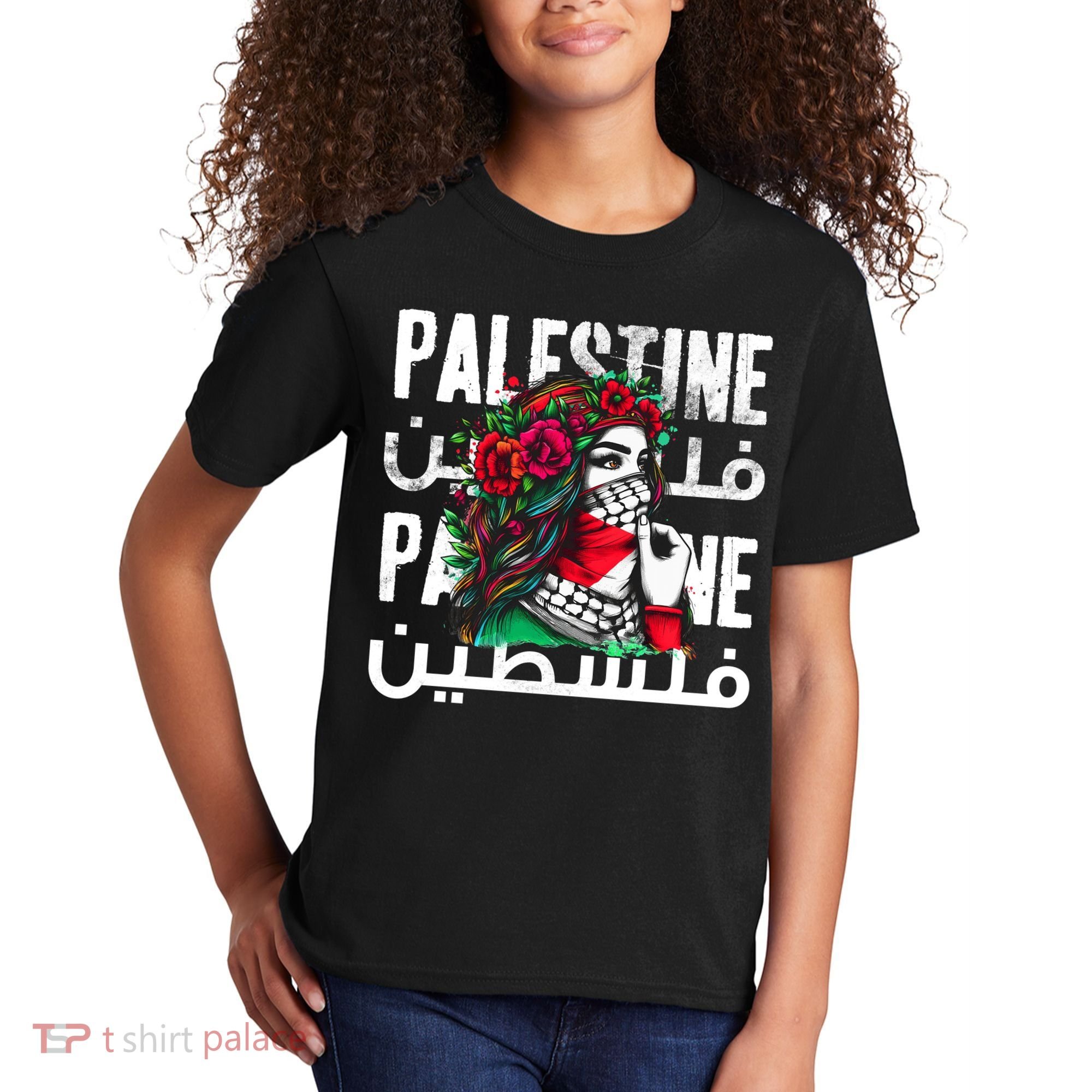 A Palestinian Girl With A Palestinian Bandana Palestine Kids T-Shirt