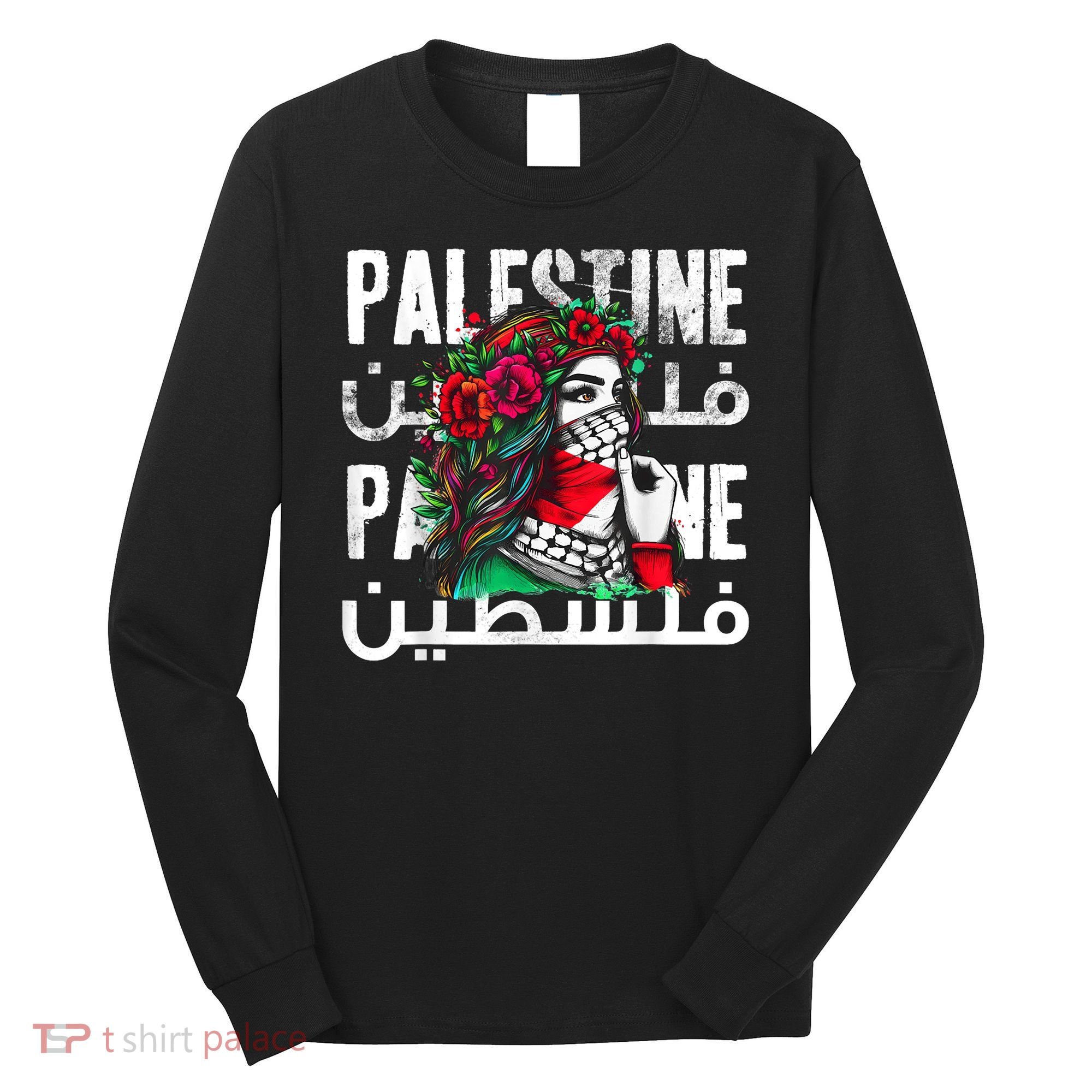 A Palestinian Girl Wearing A Palestinian Bandana Palestine Long Sleeve Shirt