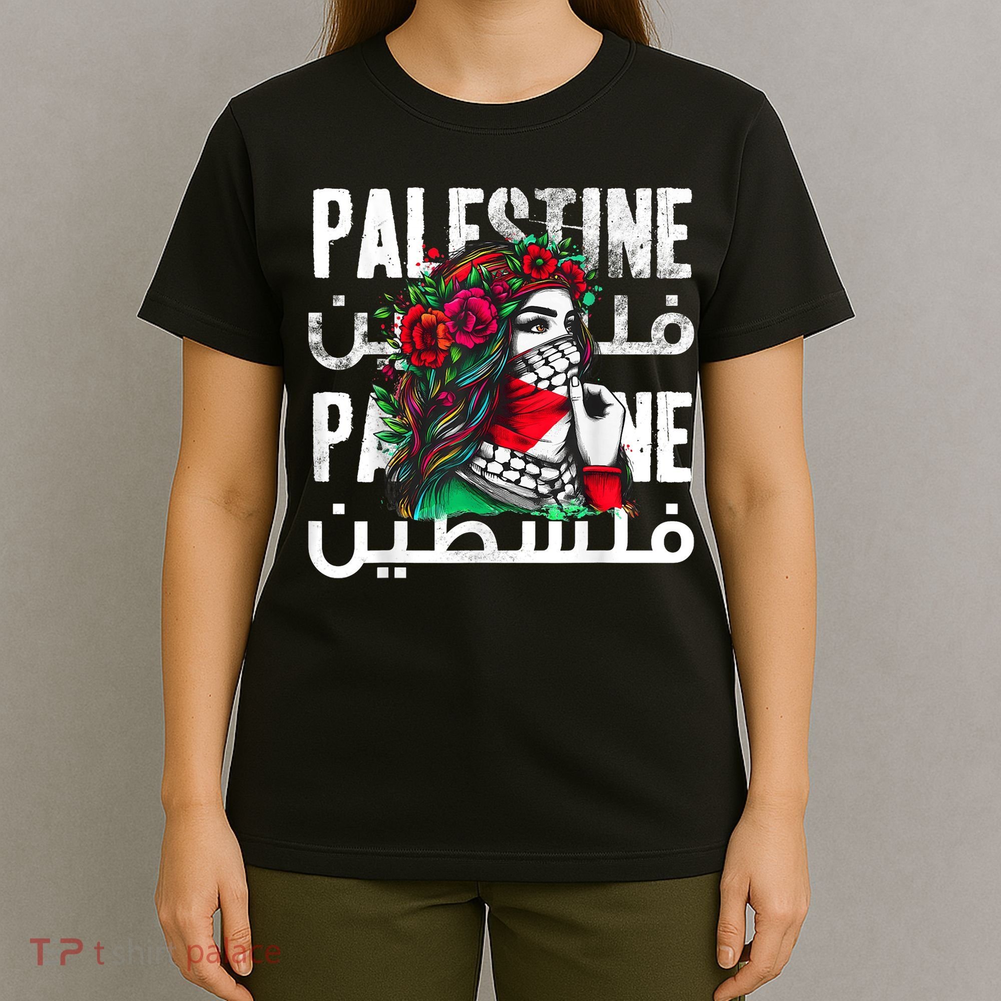 A Palestinian Girl Wearing A Palestinian Bandana Palestine T-Shirt