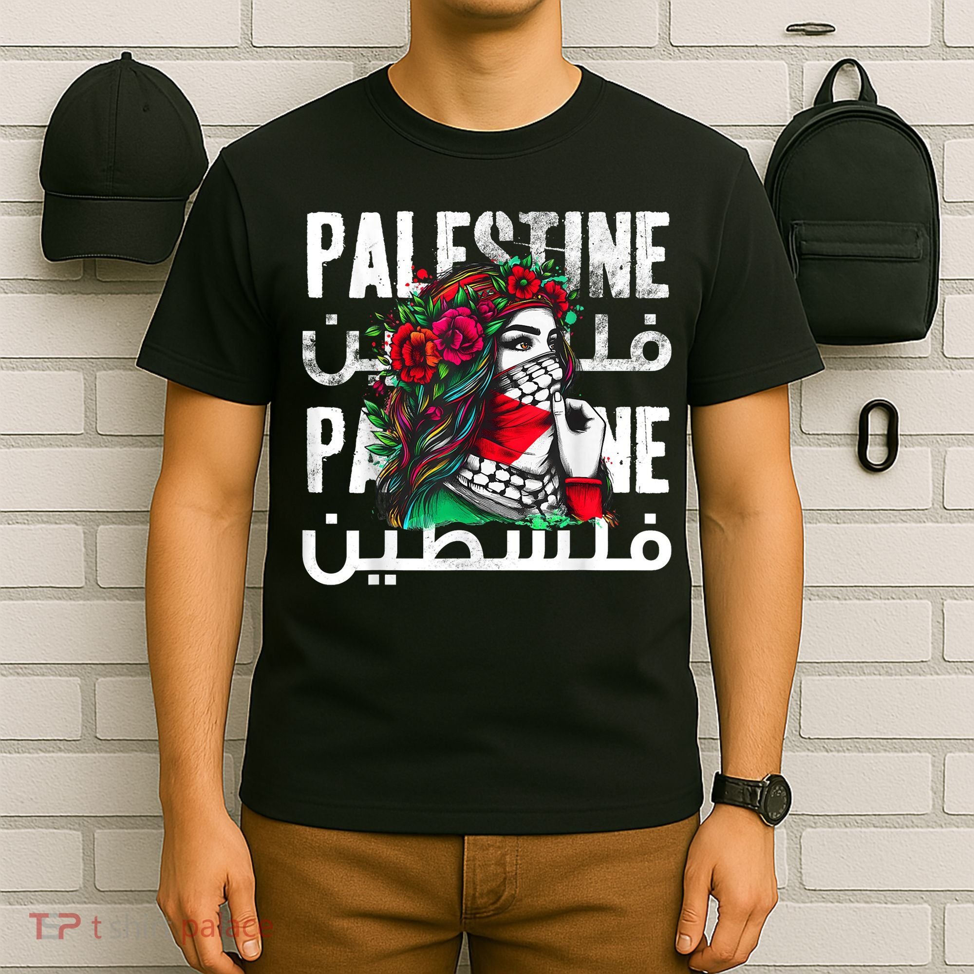 A Palestinian Girl Wearing A Palestinian Bandana Palestine T-Shirt
