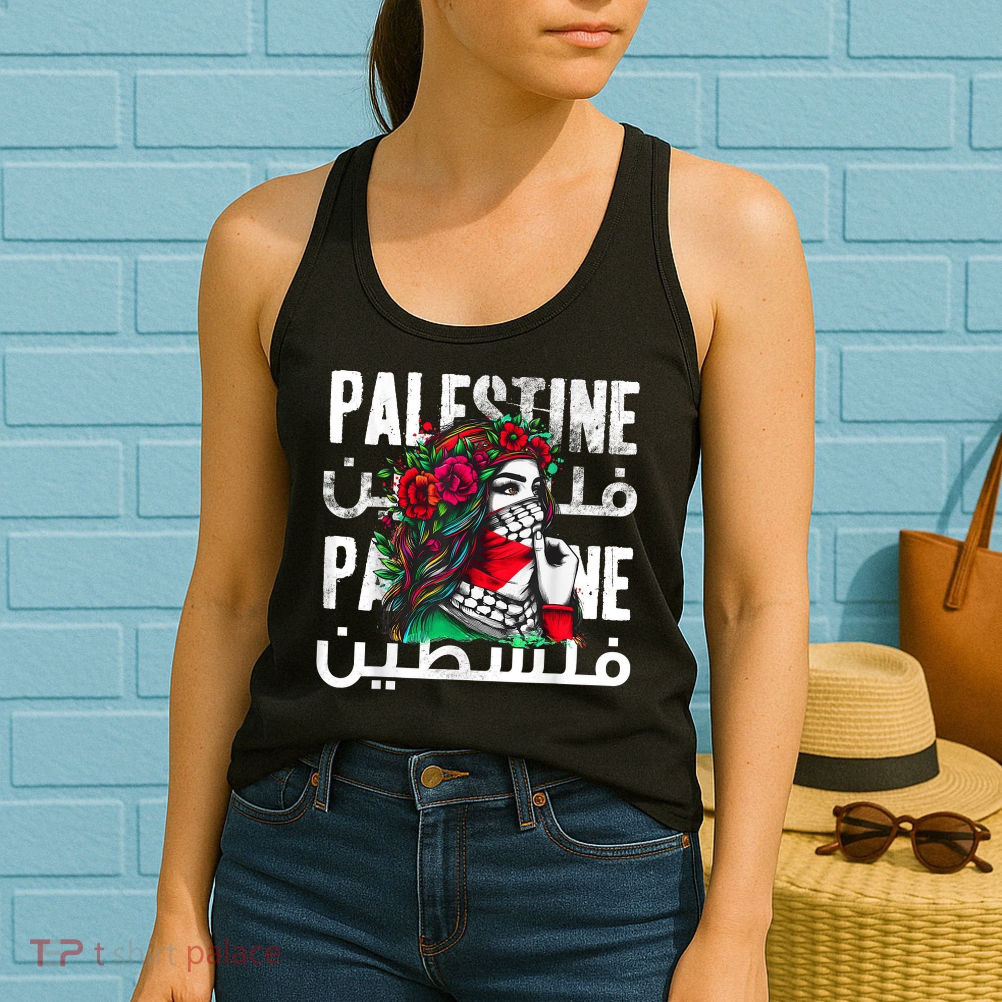A Palestinian Girl Wearing A Palestinian Bandana Palestine Women's Tank Top