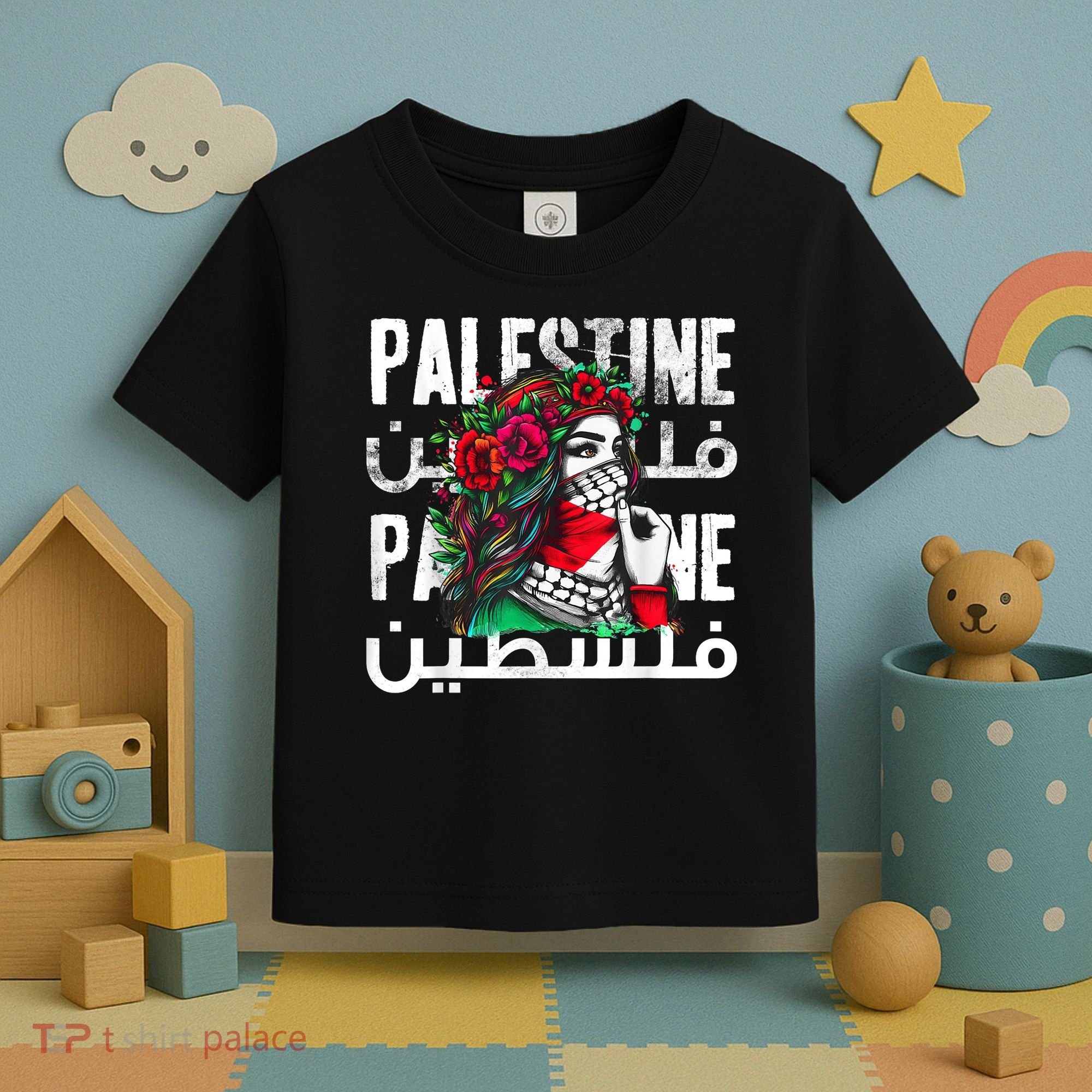 A Palestinian Girl Wearing A Palestinian Bandana Palestine Toddler T-Shirt