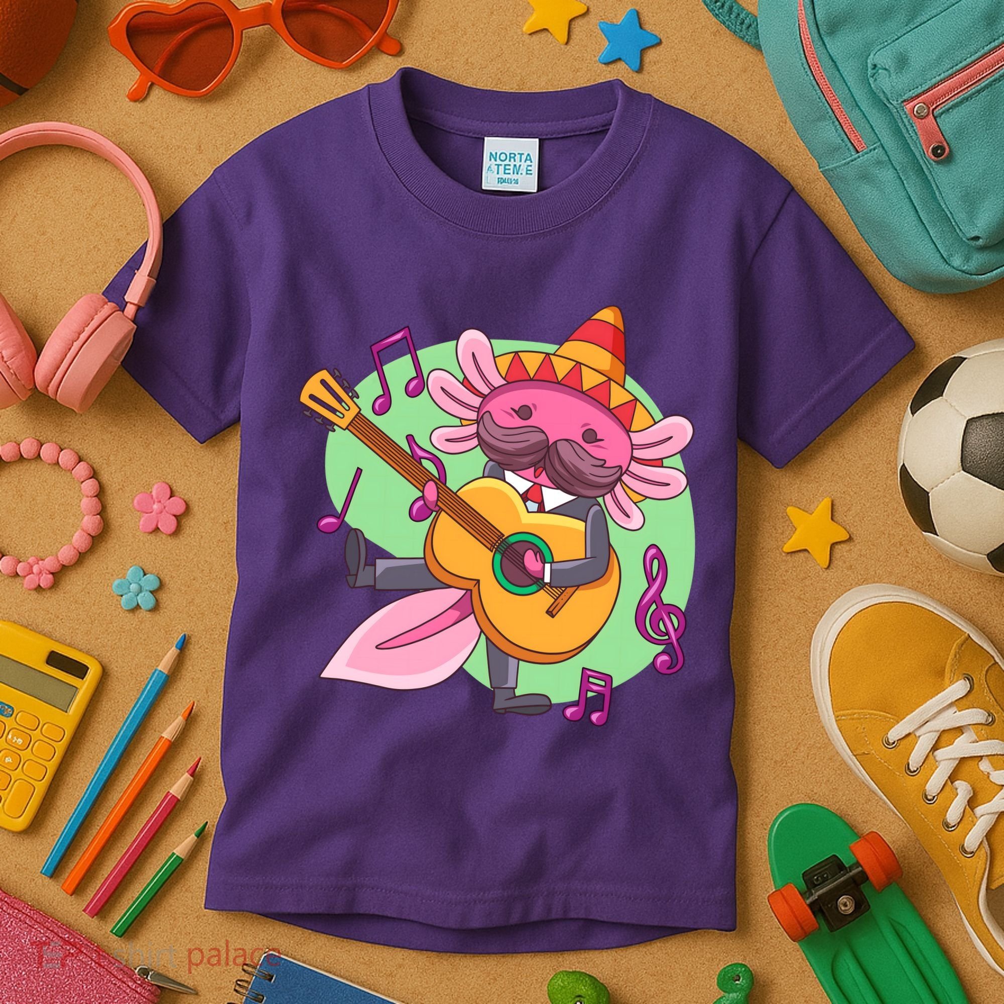Axolotl Playing Guitar Kids T-Shirt