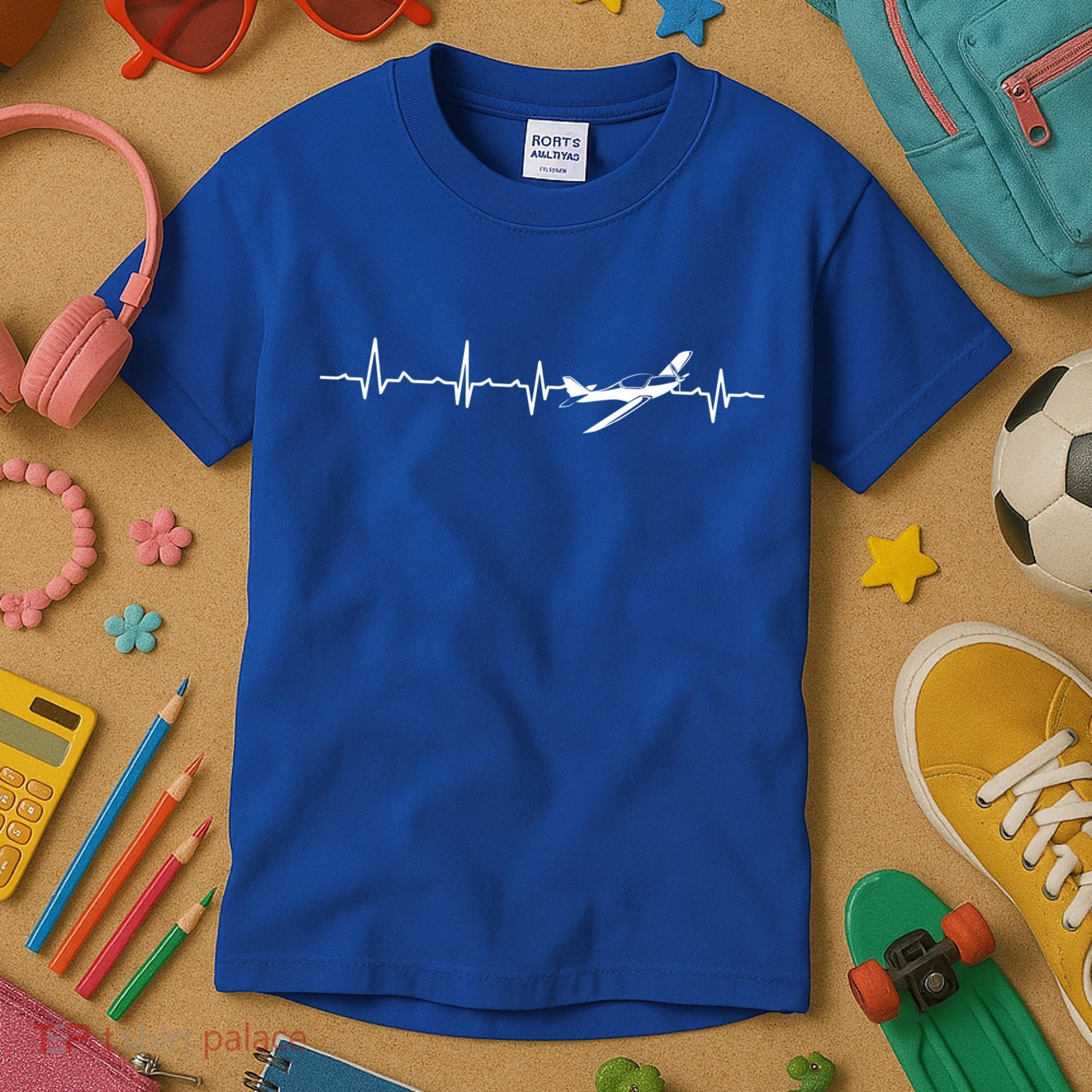 Awesome Pilot Heartbeat Flying Airplane Aviator Aviation Cool Gift Kids T-Shirt