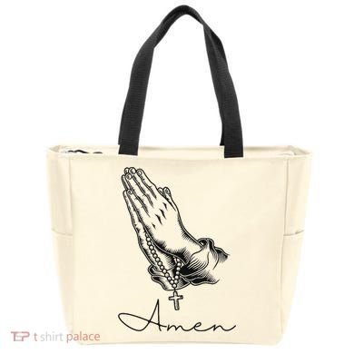 Amen Praying Hands Rosary Beads Tote Bag