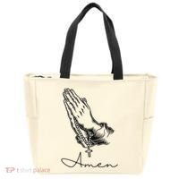 Amen Praying Hands Rosary Beads Tote Bag thumb 0