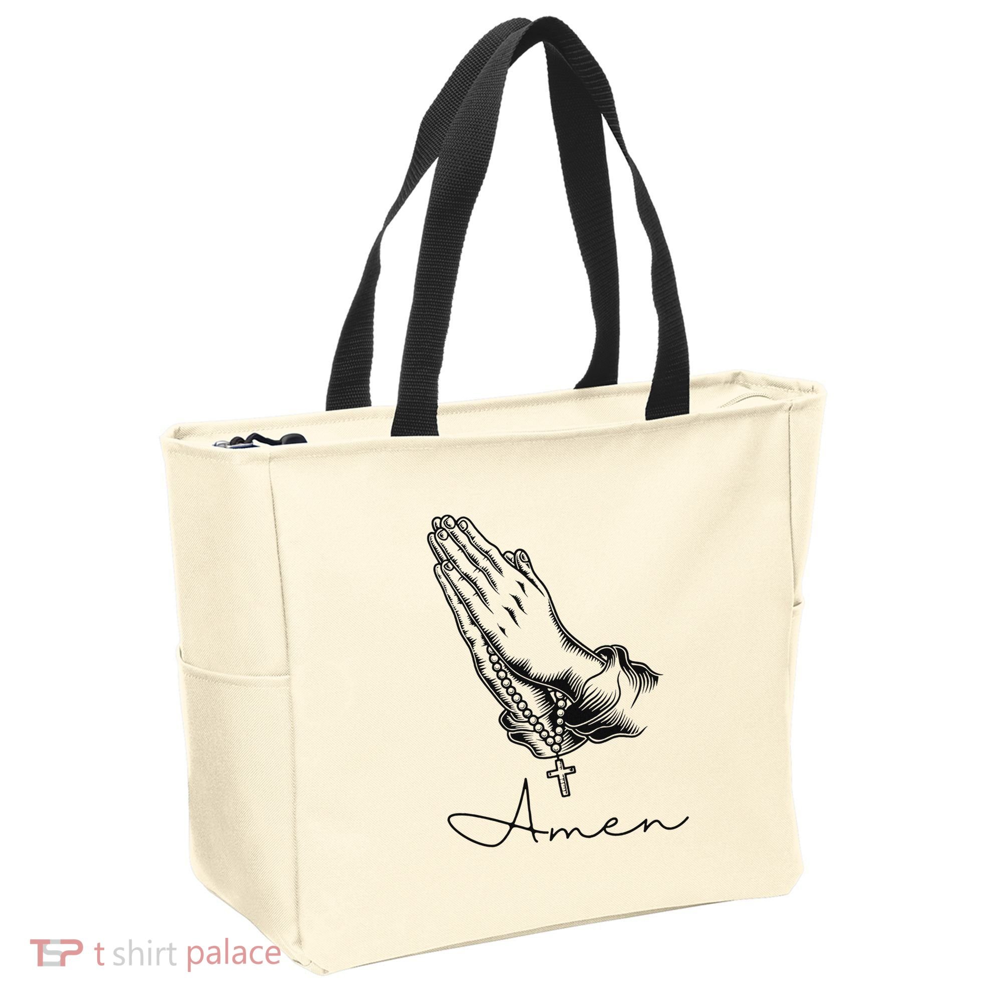 Amen Praying Hands Rosary Beads Tote Bag