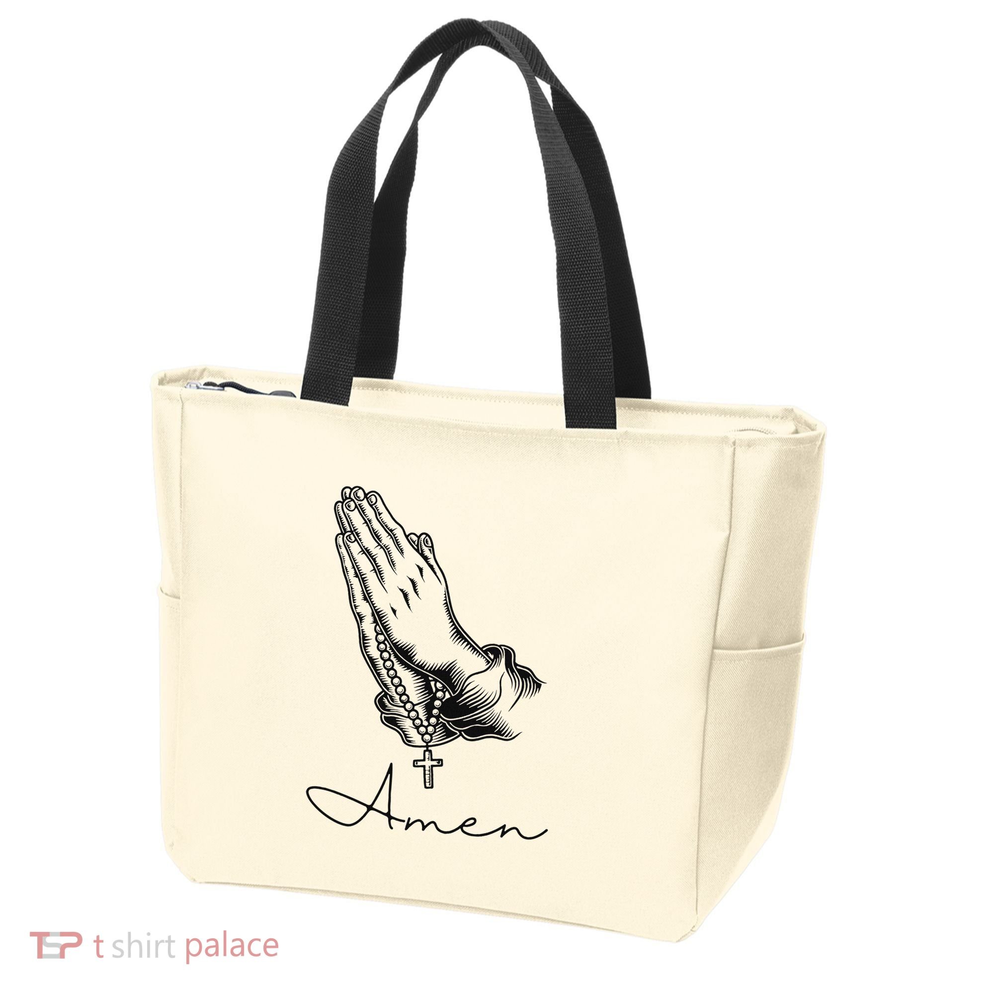 Amen Praying Hands Rosary Beads Tote Bag
