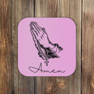 Amen Praying Hands Rosary Beads Coaster