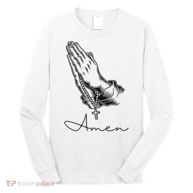 Amen Praying Hands Rosary Beads Long Sleeve Shirt