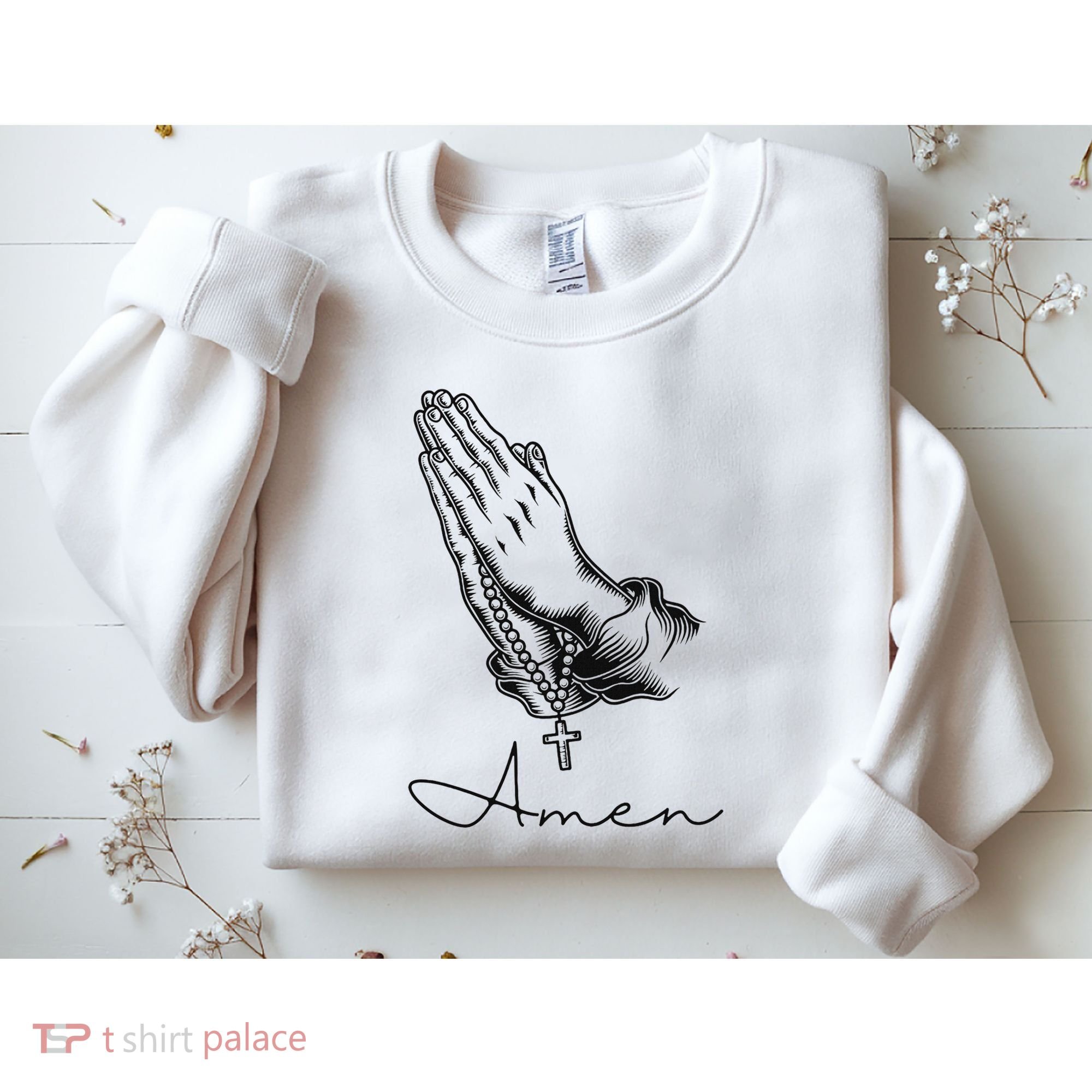 Amen Praying Hands Rosary Beads Sweatshirt