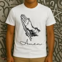 Amen Praying Hands Rosary Beads T-Shirt thumb 3