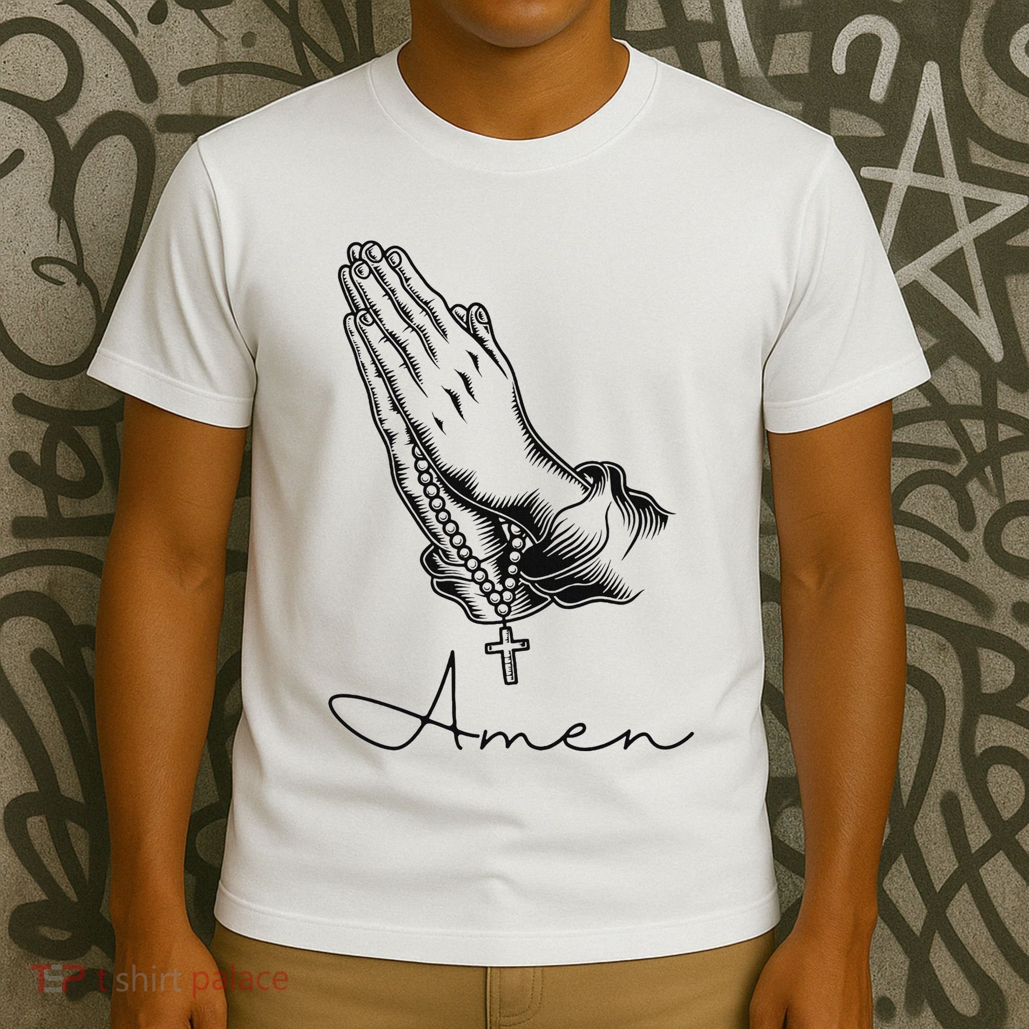 Amen Praying Hands Rosary Beads T-Shirt