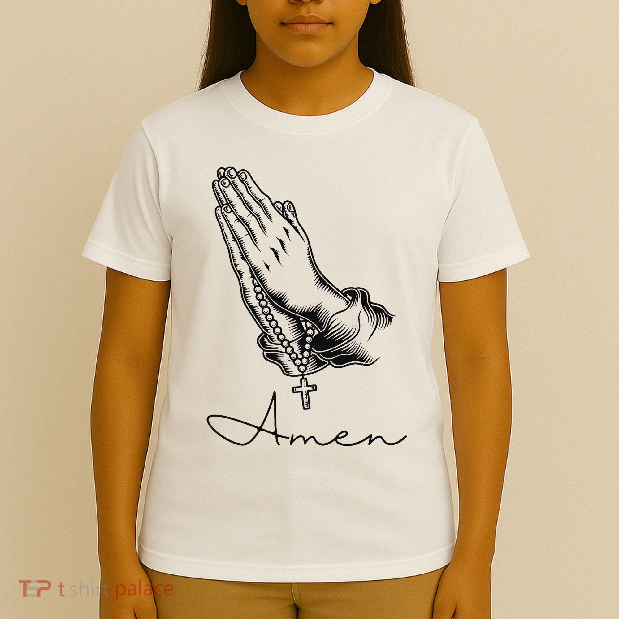 Amen Praying Hands Rosary Beads T-Shirt