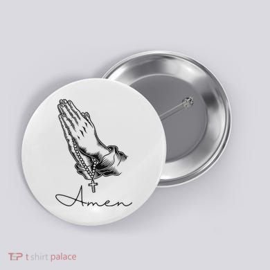 Amen Praying Hands Rosary Beads Button