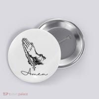 Amen Praying Hands Rosary Beads Button thumb 0