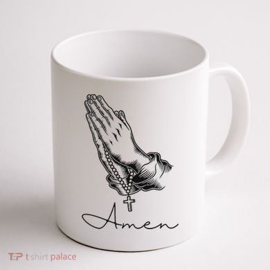 Amen Praying Hands Rosary Beads Coffee Mug back