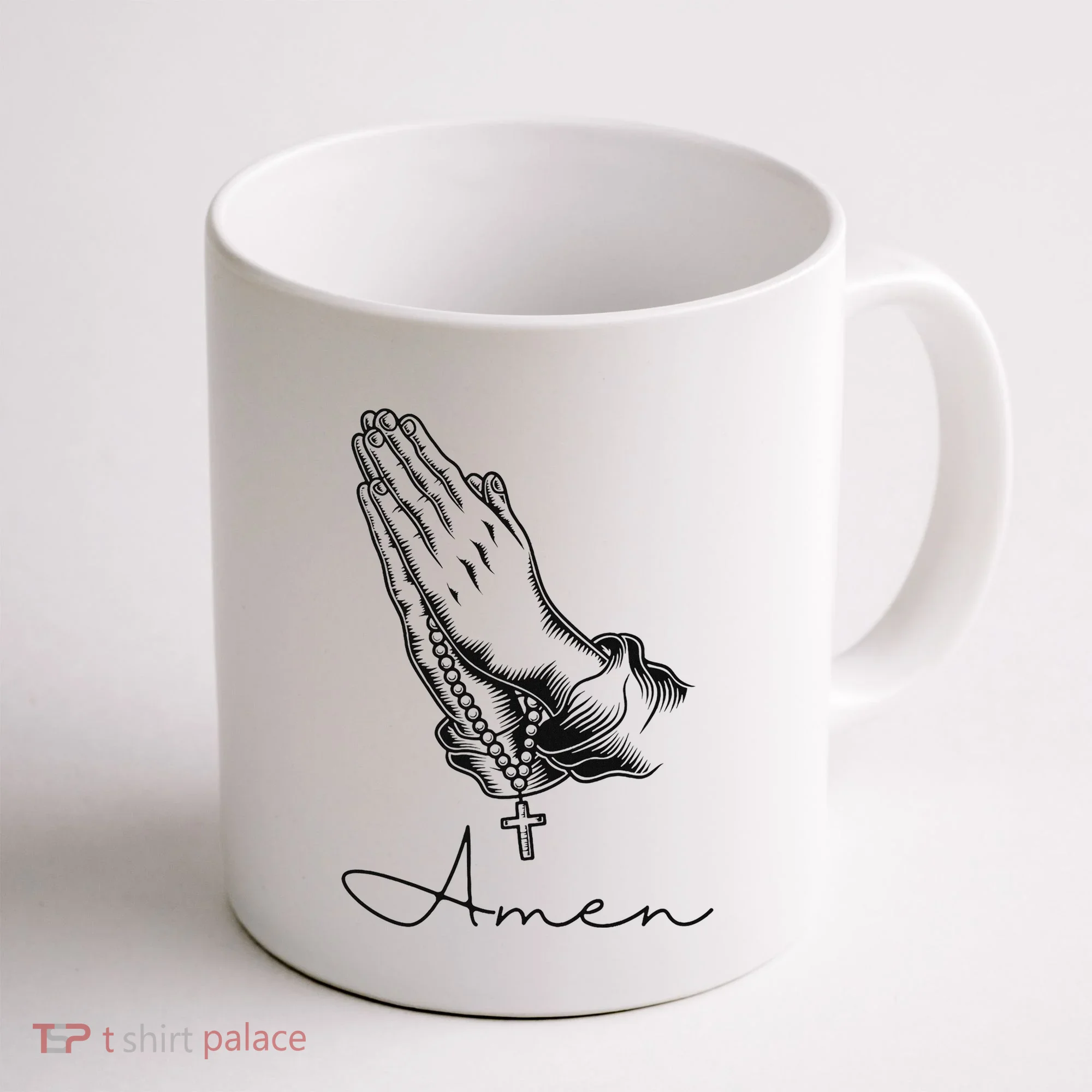 Amen Praying Hands Rosary Beads Coffee Mug