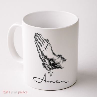 Amen Praying Hands Rosary Beads Coffee Mug