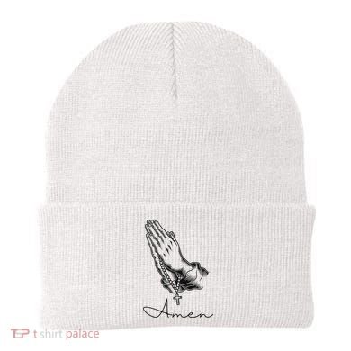 Amen Praying Hands Rosary Beads Beanie