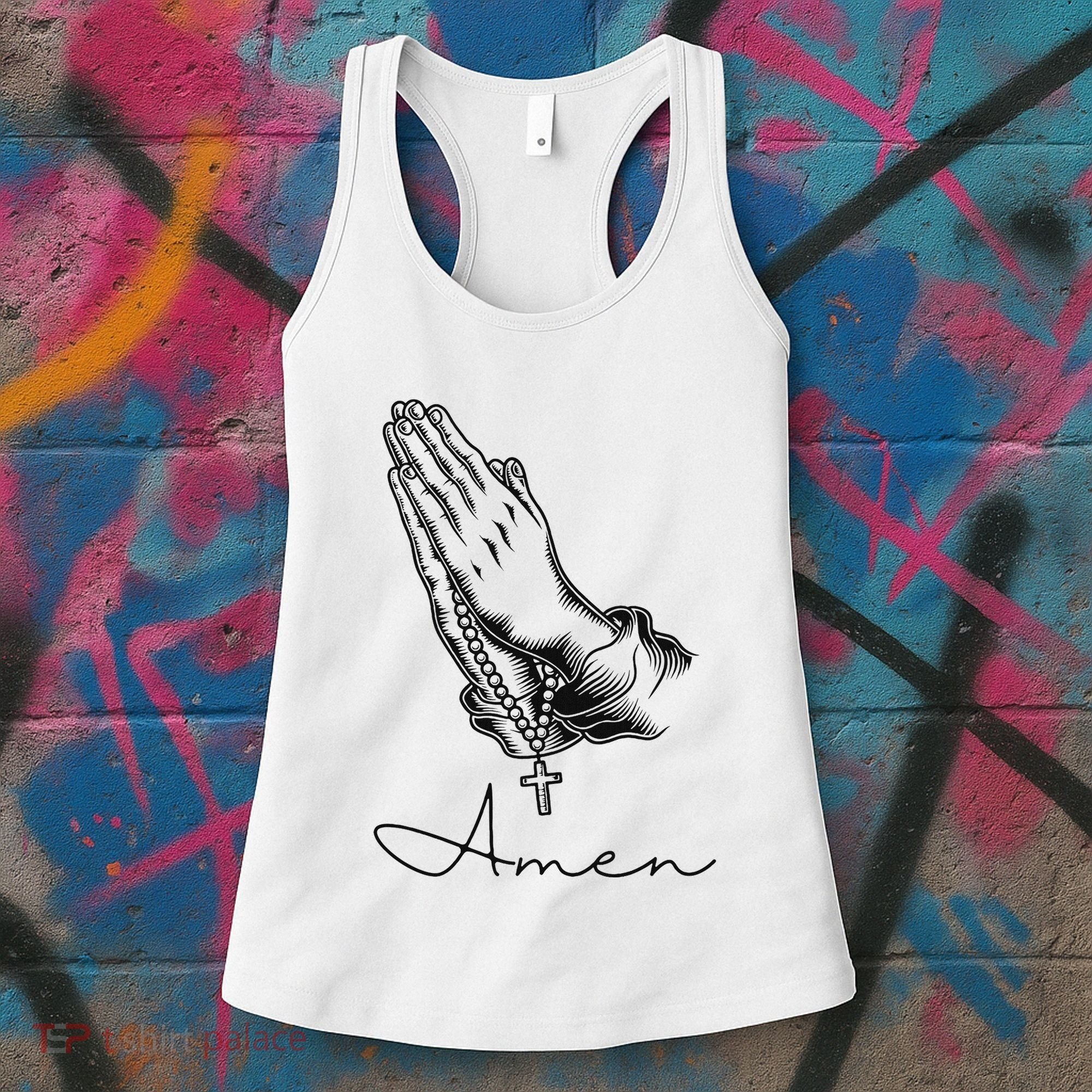 Amen Praying Hands Rosary Beads Women's Tank Top