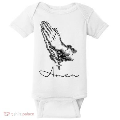 Amen Praying Hands Rosary Beads Baby Bodysuit