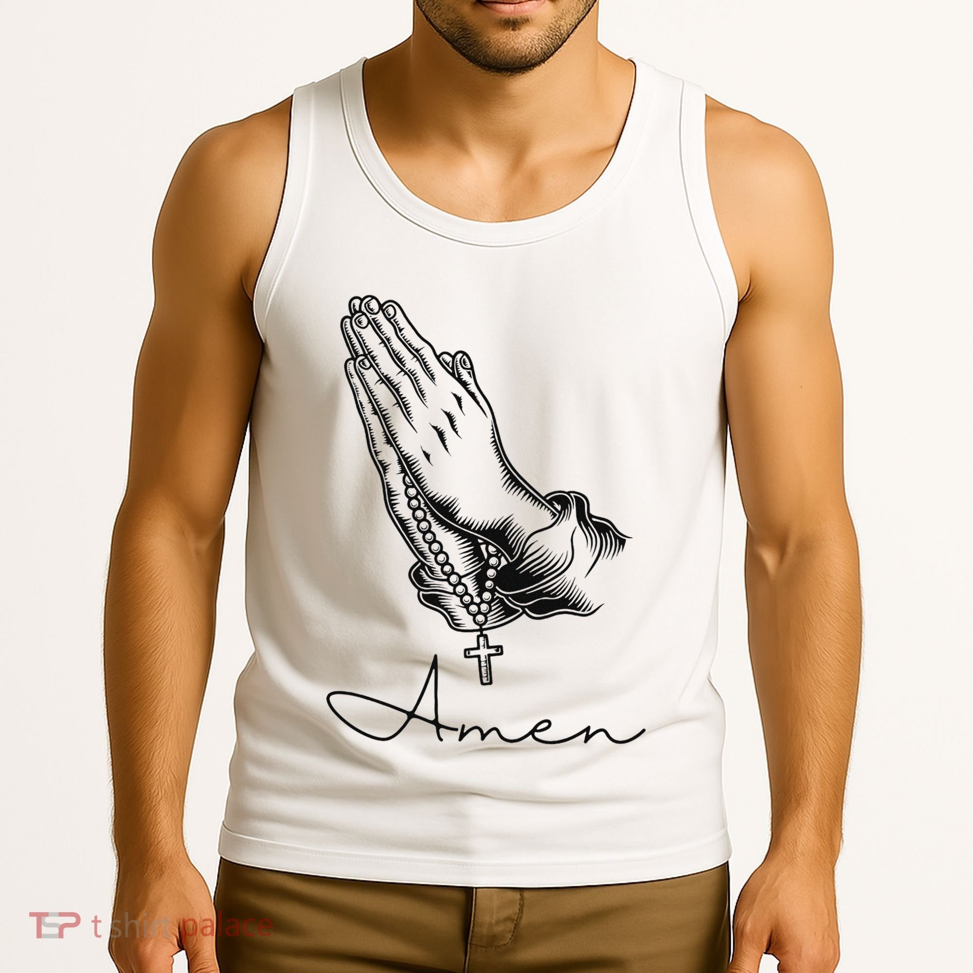 Amen Praying Hands Rosary Beads Tank Top
