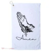 Amen Praying Hands Rosary Beads Golf Towel thumb 0