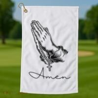 Amen Praying Hands Rosary Beads Golf Towel thumb 1