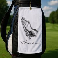 Amen Praying Hands Rosary Beads Golf Towel thumb 2