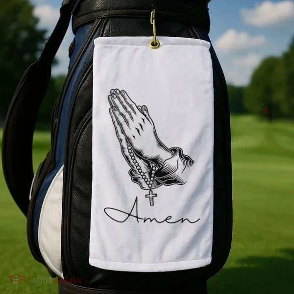 Amen Praying Hands Rosary Beads Golf Towel