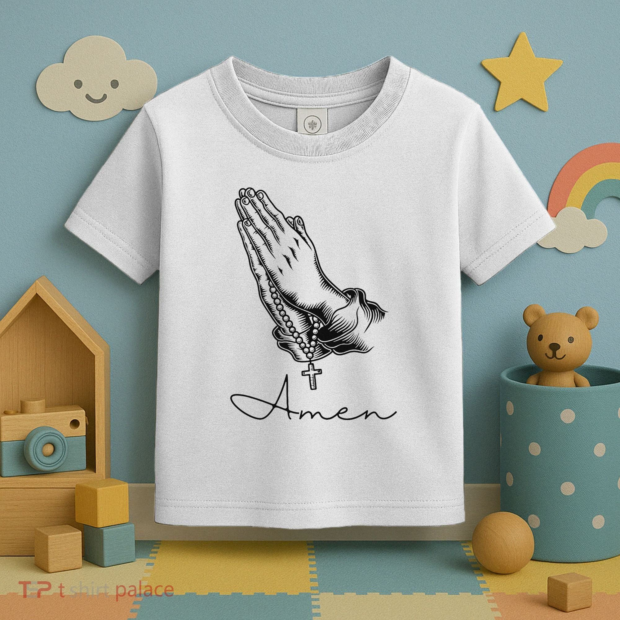 Amen Praying Hands Rosary Beads Toddler T-Shirt