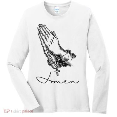 Amen Praying Hands Rosary Beads Women's Long Sleeve Shirt